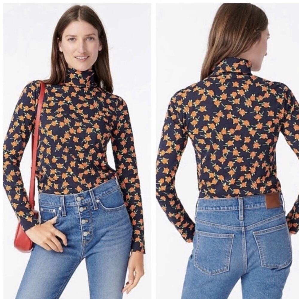 J Crew Floral Turtleneck Poppy Fields Lightweight Cottage Size 2X - Picture 1 of 6